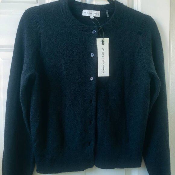 NEW White + Warren Cashmere Crewneck Essential Cardigan navy - Picture 6 of 7